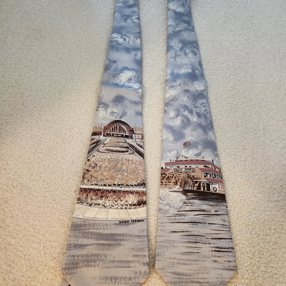 Vintage Gino Pompeii 100% Silk Neckties Set Of 2 Cincinnati Scenes